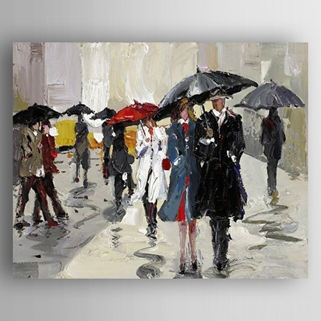  Oil Painting Poeple Taking Umbrellas Hand Painted Canvas with Stretched Framed