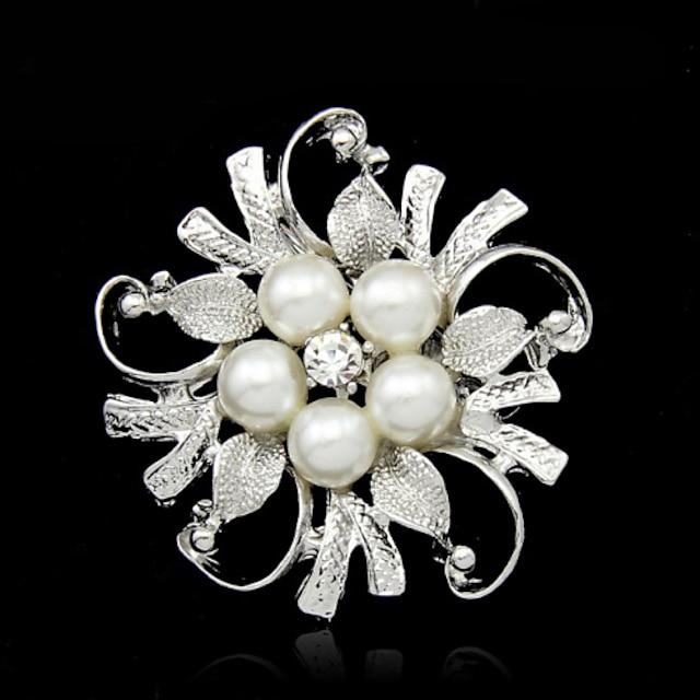  女性用 真珠 ブローチ フラワー レディース ファッション 人造真珠 銀メッキ ブローチ ジュエリー シルバー 用途 パーティー 結婚式 誕生日 贈り物 カジュアル 日常