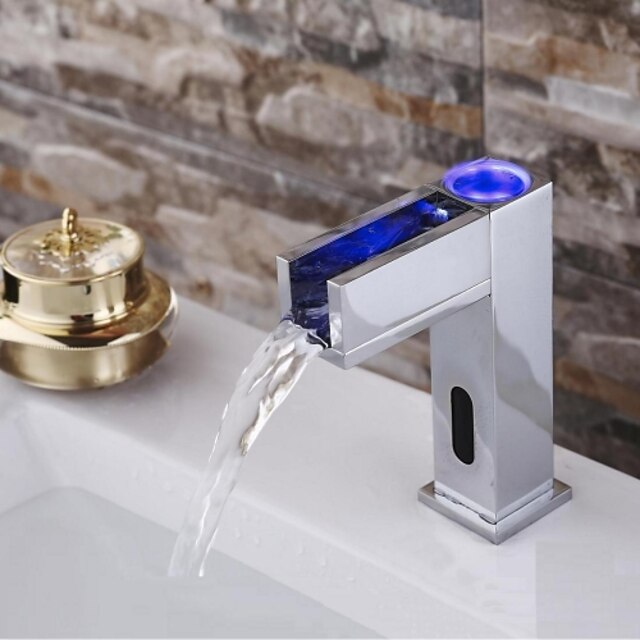  Bathroom Sink Faucet - Sensor Chrome Deck Mounted Hands free One HoleBath Taps