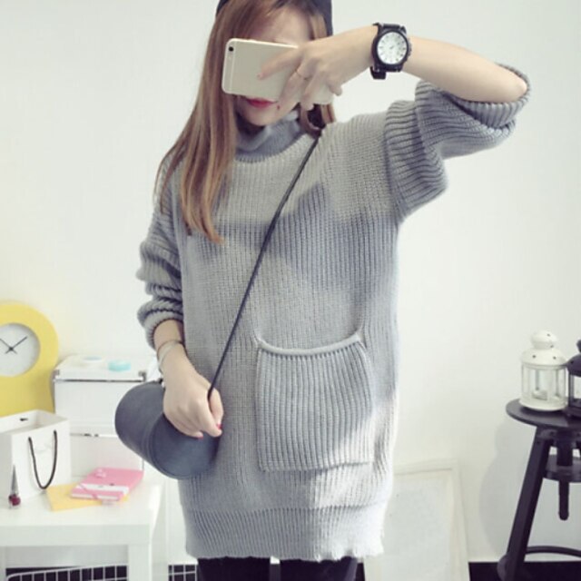  Women's Loose High Collar Batwing Sleeve Solid Pullover