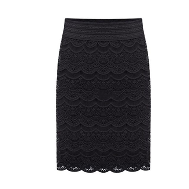  Women's Lace White / Black Skirts , Lace Knee-length