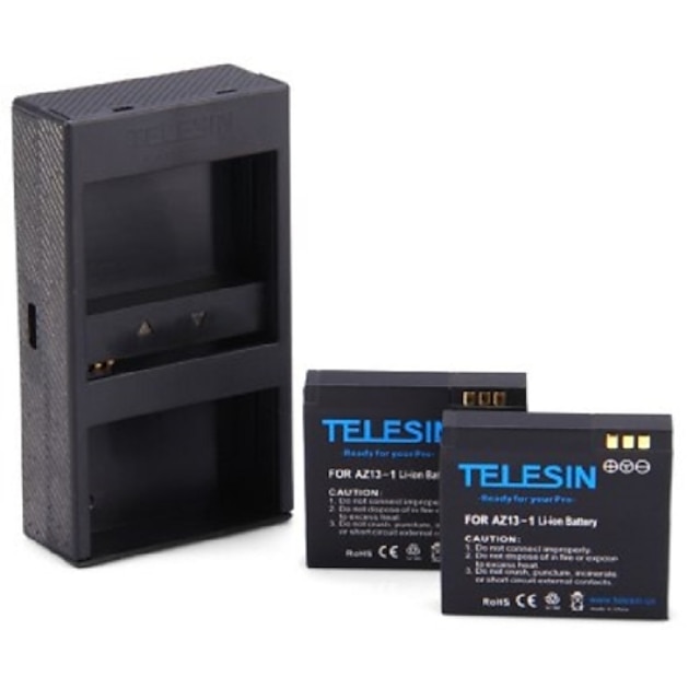 TELESIN   BLACK Dual Slot 5V USB Charging 2PCS 3.7V 1010mAh Battery Pack for Xiaomi Yi Action Camera Sports