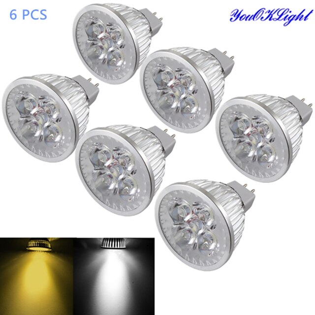  YouOKLight 6db 4 W 320-350 lm GU5.3(MR16) LED szpotlámpák MR16 4 LED gyöngyök Nagyteljesítményű LED Tompítható / Dekoratív Meleg fehér / Hideg fehér 12 V / 6 db. / RoHs