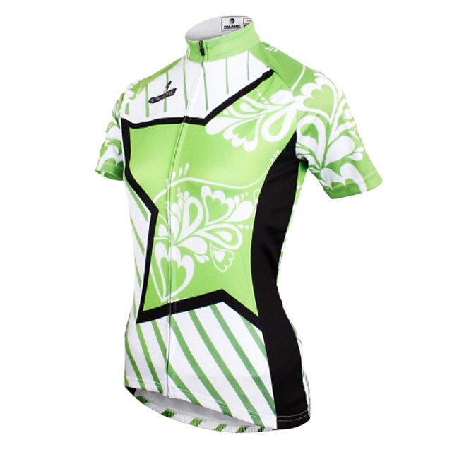  ILPALADINO Women's Short Sleeve Cycling Jersey Summer Polyester Green Floral Botanical Funny Bike Jersey Top Mountain Bike MTB Road Bike Cycling Ultraviolet Resistant Quick Dry Breathable Sports
