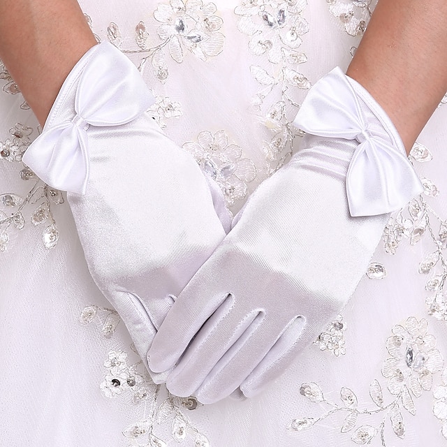  Stretch - Satin Handgelenk-Länge Handschuh Brauthandschuhe Mit Schleife Hochzeit / Party-Handschuh