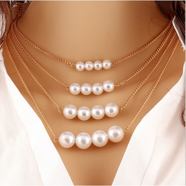  Women's Layered Necklace Pearl Necklace Layered Ladies Basic Fashion Multi Layer Pearl Gold Necklace Jewelry For Wedding Special Occasion Birthday Gift Daily Masquerade