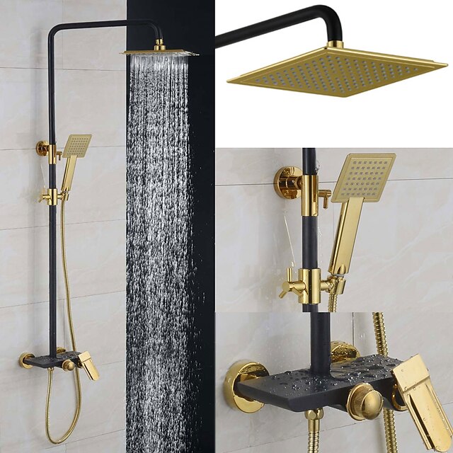  Shower System Set - Rainfall Contemporary Chrome Wall Mounted Ceramic Valve Bath Shower Mixer Taps / Brass