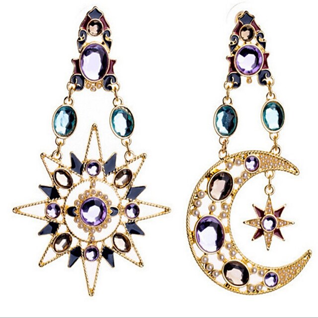  Women's Synthetic Diamond Drop Earrings Moon Ladies Luxury European Cubic Zirconia Gold Plated Imitation Diamond Earrings Jewelry Screen Color For
