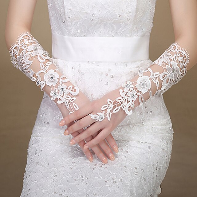  Lace Elbow Length Glove Bridal Gloves / Party / Evening Gloves With Rhinestone