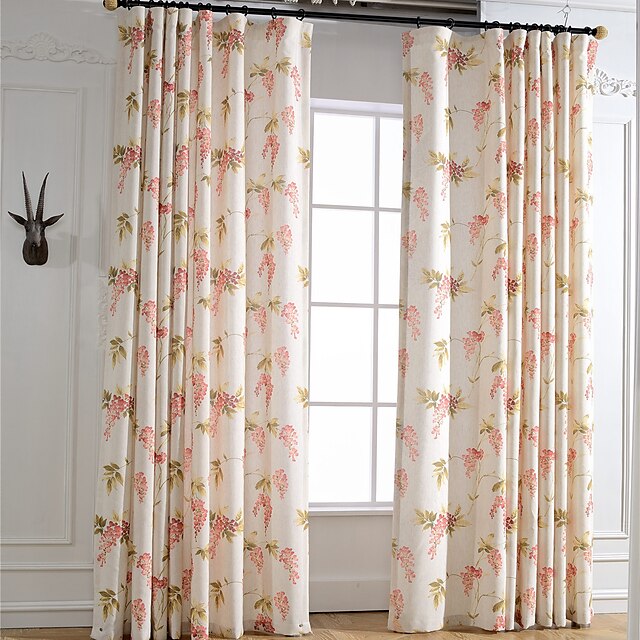  Curtains Drapes Two Panels Bedroom Leaf Linen / Polyester Blend Print & Jacquard