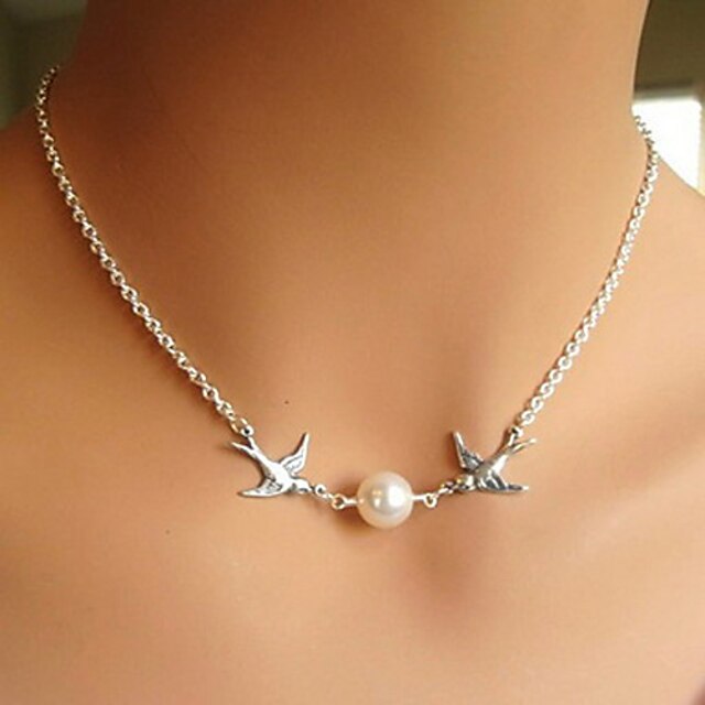  Women's Pearl Layered Necklace Bird Animal Dainty Ladies Delicate Pearl Alloy Screen Color Necklace Jewelry For