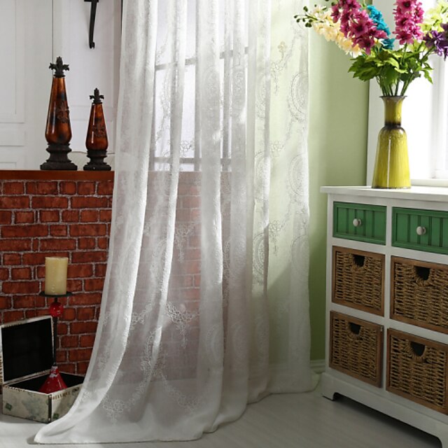 Sheer Curtains Shades Bedroom Solid Colored Linen / Polyester Blend Jacquard