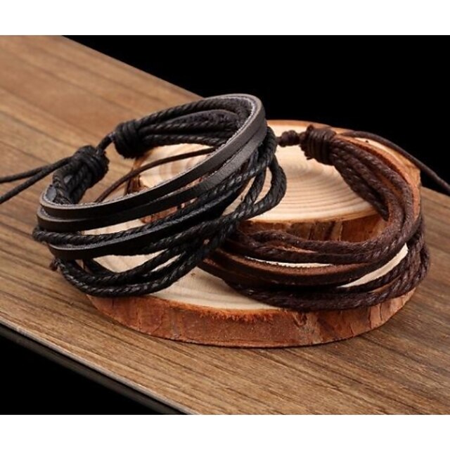  Men's Women's Wrap Bracelet Leather Bracelet Layered Stacking Stackable woven Cheap Ladies Multi Layer Leather Bracelet Jewelry Black / Coffee For Casual Daily