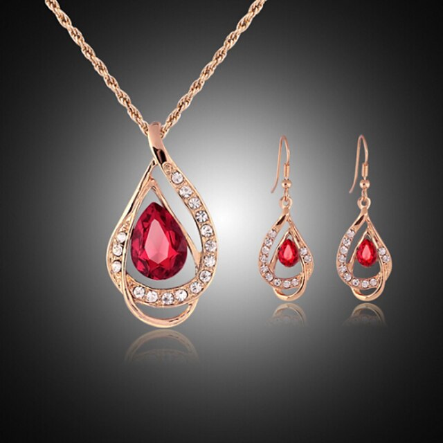  Jewelry Set Drop Party Cubic Zirconia Rose Gold Plated Imitation Diamond Earrings Jewelry Red / Green For / Necklace