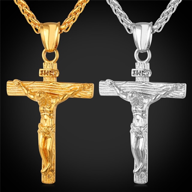  Men's Pendant Necklace Cross Ladies Fashion Hip-Hop 18K Gold Plated Titanium Steel Rose Gold White Blue Gold Silver Inverted Cross Necklace Jewelry For Party Street Holiday Daily Wear