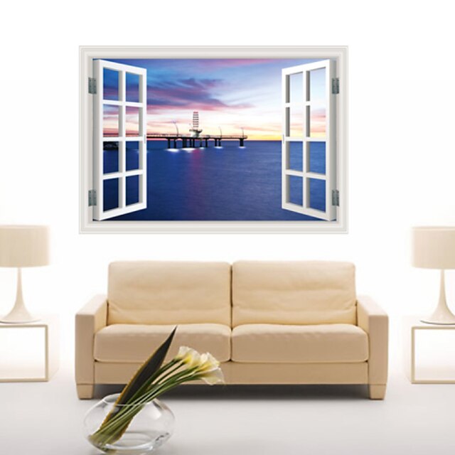  Removable Sea Port Wall Decal Still Life / Landscape Wall Decals Fantasy / 3D Wall Stickers 3D Wall Stickers,PVC 60*90CM