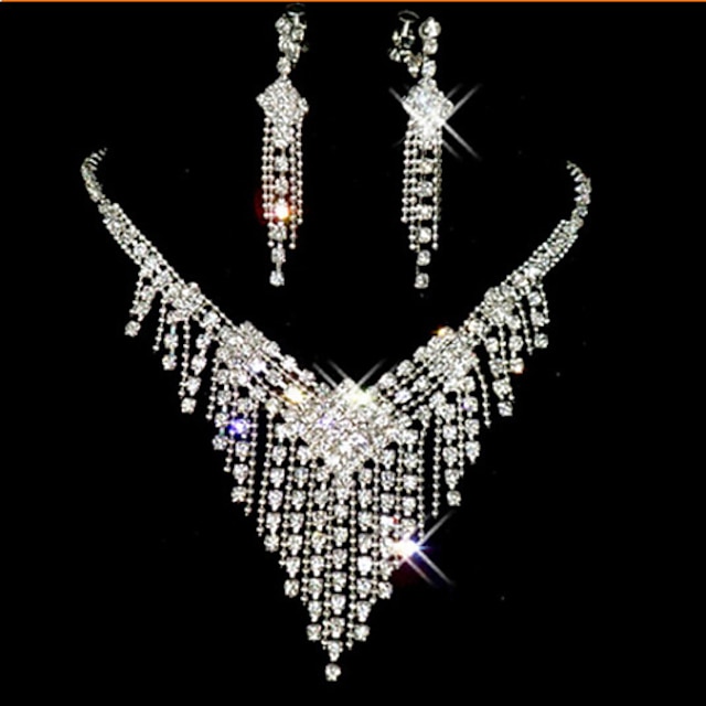  Schmuckset Anhänger Halskette For Damen Zirkonia versilbert Diamantimitate Quaste Lang