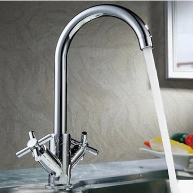  Kitchen faucet - Two Handles One Hole Chrome Standard Spout / Tall / ­High Arc Deck Mounted Contemporary Kitchen Taps