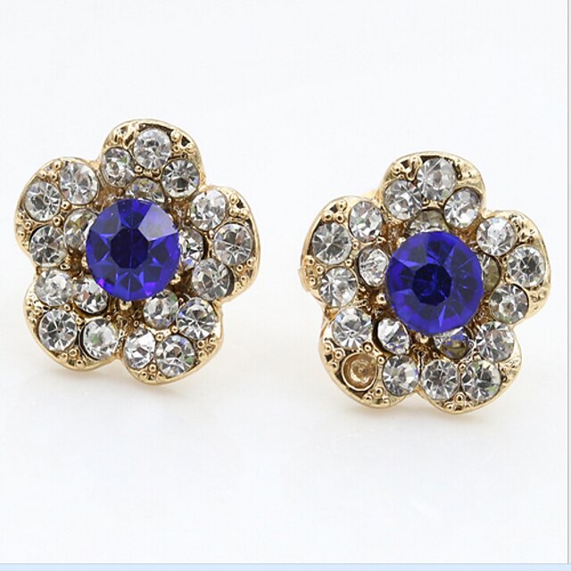  Crystal Stud Earrings Flower Work Casual Fashion Cubic Zirconia Rhinestone Earrings Jewelry Royal Blue For 2pcs