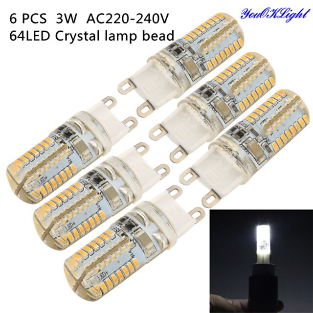  YouOKLight LED Corn Lights 300 lm G9 G95 64 LED Beads SMD 3014 Decorative Cold White 220-240 V / 6 pcs / RoHS / CE Certified