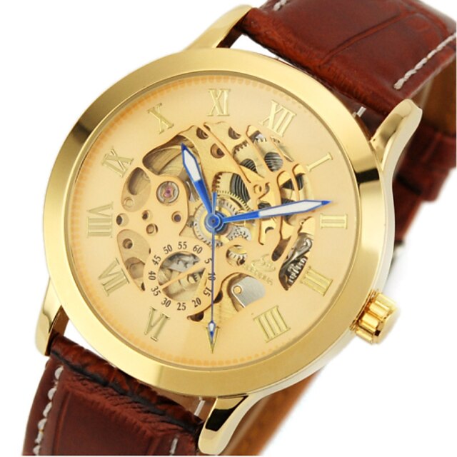  Pánské Náramkové hodinky Automatické natahování S dutým gravírováním Kůže Kapela Hnědá Značka- SHENHUA