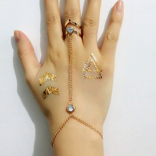  Women's Ring Bracelet / Slave bracelet Geometrical Simple Style Fashion Rhinestone Bracelet Jewelry Golden For Wedding Party Daily Casual / Imitation Diamond