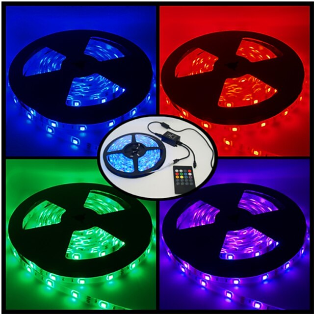  5m RGB Strip Lights 300 LEDs RGB Remote Control / RC Cuttable Dimmable Color-Changing Suitable for Vehicles 12V