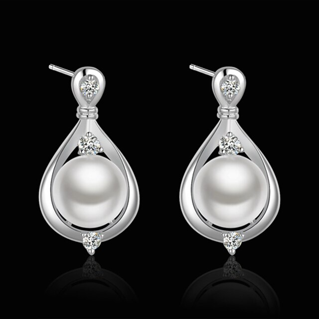  Damen Perlen Tropfen-Ohrringe Ohrringe baumeln Tropfen Luxus Perlen Künstliche Perle Zirkonia Ohrringe Schmuck Weiß Für / versilbert