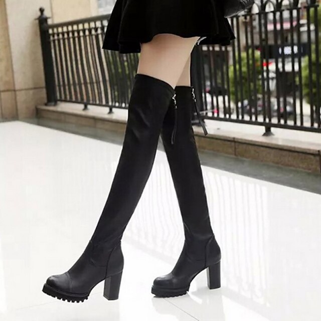  Women's Wedge Heel Casual Zipper Leatherette >50.8 cm Thigh-high Boots Winter Black