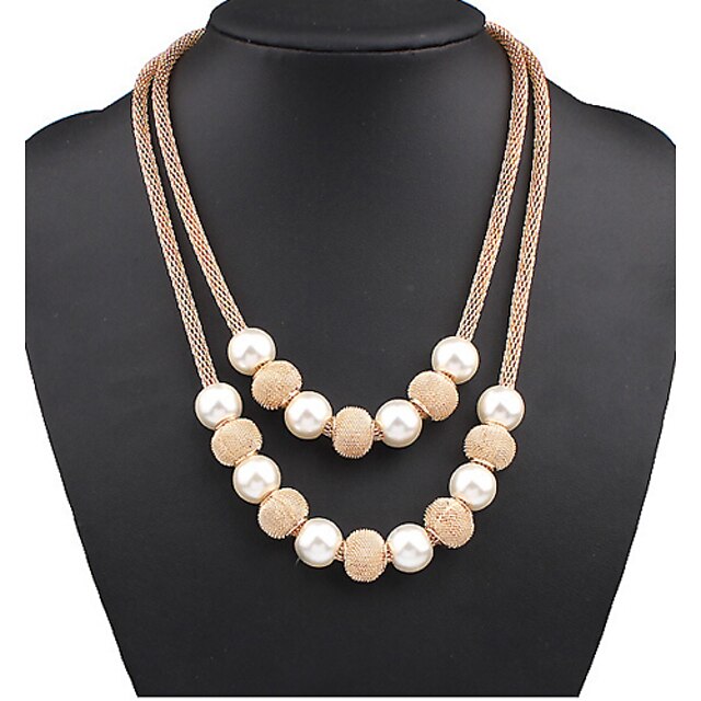  Women's Pearl Layered Necklace Pearl Necklace Double Mother Daughter Ball Ladies Fashion European Double-layer Pearl Alloy Screen Color Necklace Jewelry For Special Occasion Birthday Gift