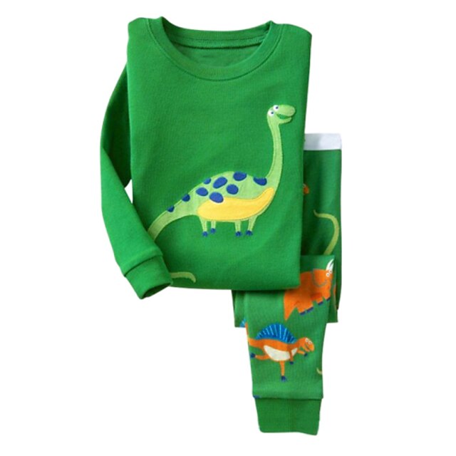  Toddler Cartoon Daily Holiday Going out Print Long Sleeve Regular Regular Clothing Set Green