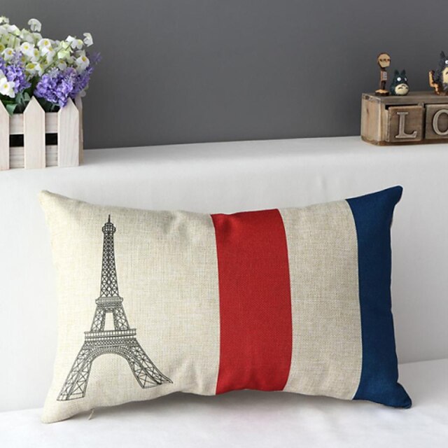  50cm*30cm France Cotton / Linen Cotton&linen Waist Pillow Cover / Throw Pillow With No Insert