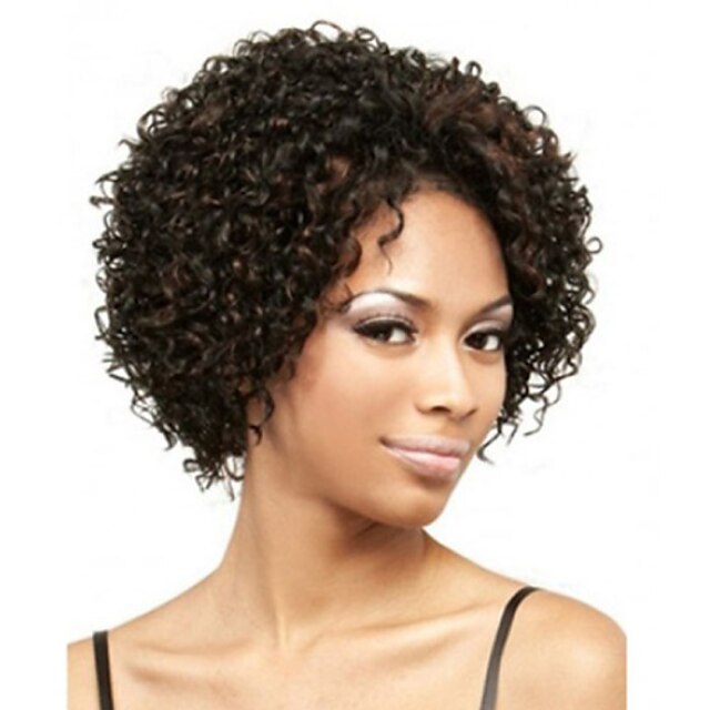  Syntetiske parykker Krøllet Krøllet Parykk Kort Svart Syntetisk hår Dame Afroamerikansk parykk Brun