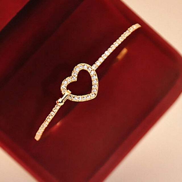  Mulheres Pulseiras com Pendentes Bracelete Coração Amor Coração oco senhoras Imitações de Diamante Pulseira de jóias Dourado Para Presente Diário Casual