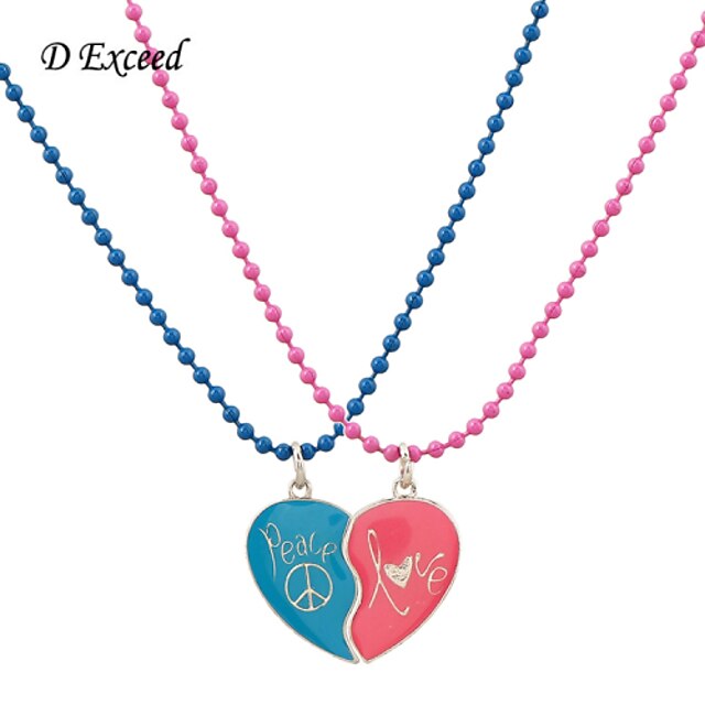  D exceed Girl Blue & Pink Heart Broken Enamel Pendant Necklace Peace Love Letter Necklaces for Teens Fashion Jewelry
