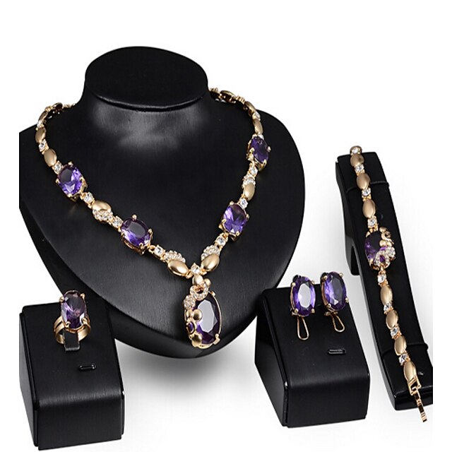  Dames Sieraden set Kubieke Zirkonia Statement, Dames, Luxe, Vintage, Feest, Schakels / ketting omvatten Goud / Marine Blauw Voor Feest Speciale gelegenheden  Vuosipäivä Verjaardag Lahja / Oorbellen