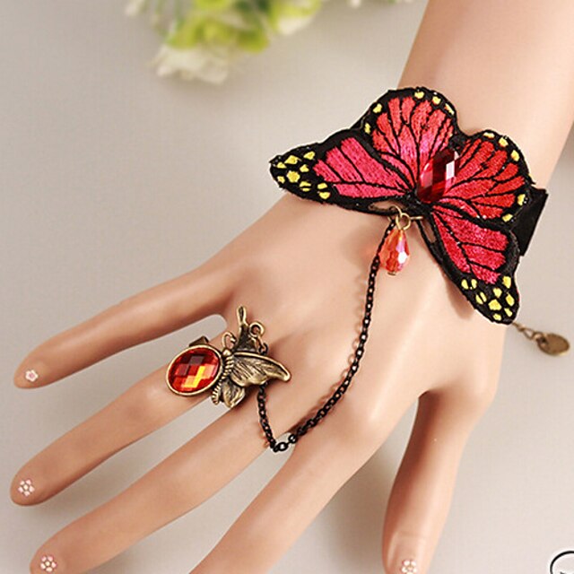  Women's Crystal Charm Bracelet Butterfly Animal Bohemian Boho Crystal Bracelet Jewelry Red / Blue For Casual / Lace