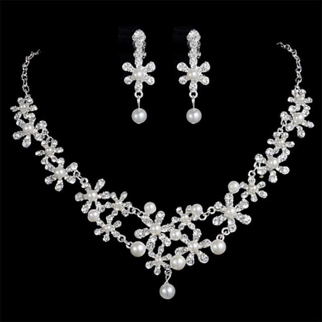  Women's Jewelry Set Flower Bridal Earrings Jewelry Silver For Wedding Party Special Occasion Anniversary Birthday Engagement / Necklace