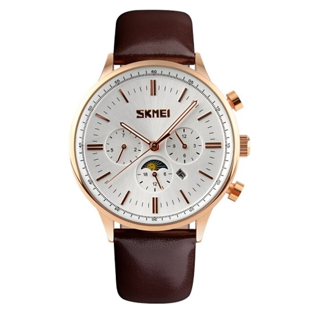  SKMEI Men's Wrist Watch Calendar / date / day Leather Band Luxury Black / Brown / Stainless Steel / Two Years / Maxell SR626SW
