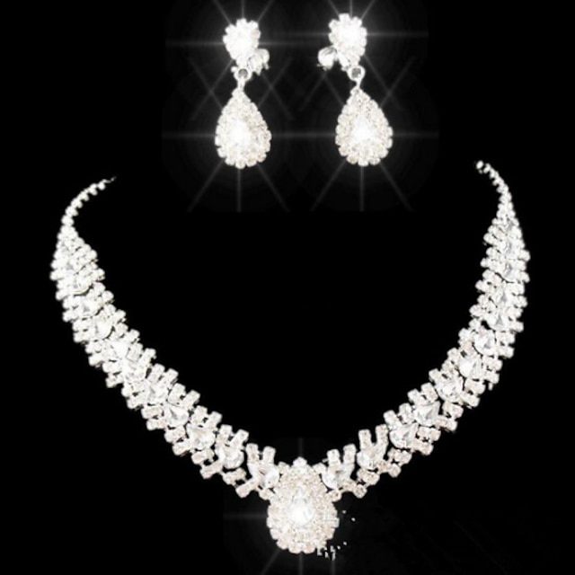  Jewelry Set Pendant Necklace For Women's Crystal Party Special Occasion Anniversary Gemstone & Crystal Cubic Zirconia Silver Plated Tassel Fringe Pear Cut Drop / Imitation Diamond / Birthday / Gift