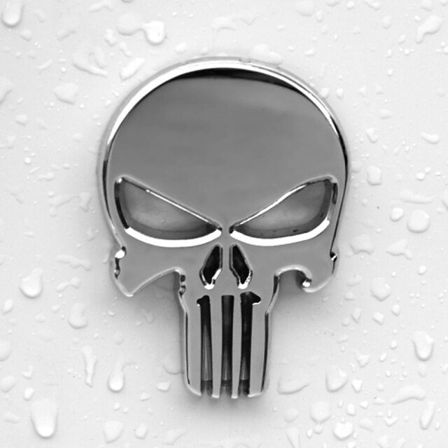  6x4.3cm Skull Head Solid Zinc Alloy Chrome Metal Car Styling Emblem 3D Sticker Cool Scary Exterior Mark