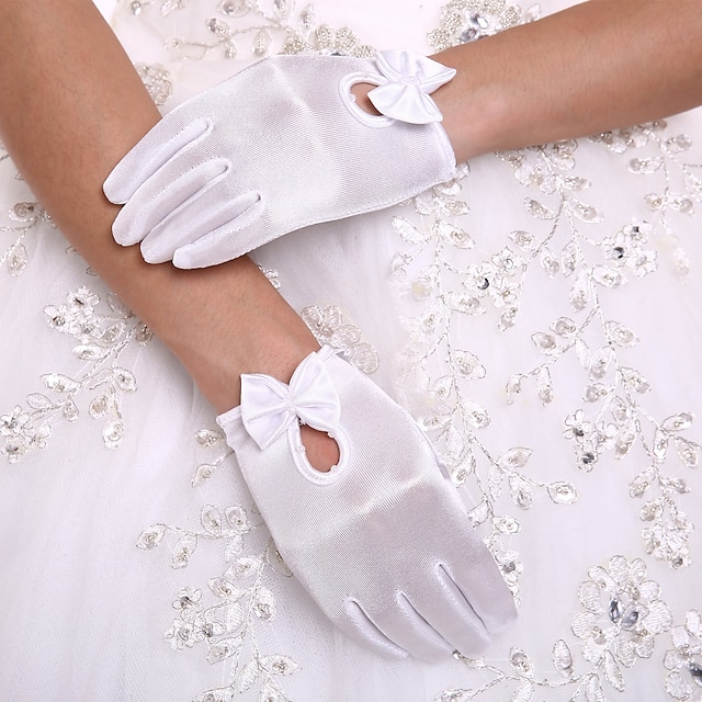  Spandex Wrist Length Glove Party / Evening Gloves / Flower Girl Gloves With Bowknot / Pearl Wedding / Party Glove