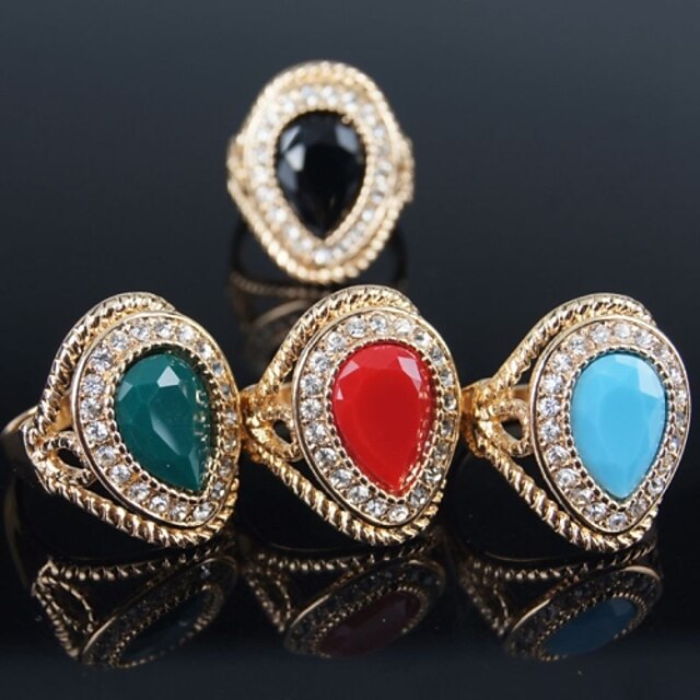  Statement Ring Solitaire Black Red Blue Gold Plated Ladies Fashion / Women's