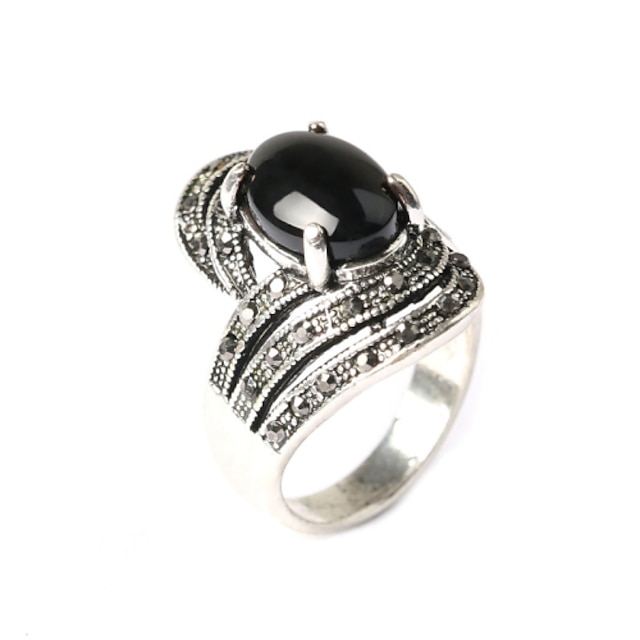  Women's Statement Ring Black Red Resin Silver Plated Fashion Party Jewelry