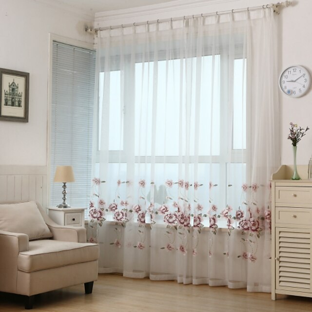  Sheer Curtains Shades  Two Panels Living Room Leaf Polyester Embroidery