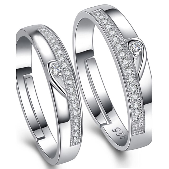  Couple's Couple Rings Sterling Silver Cubic Zirconia Ring Jewelry Silver For Wedding Party Daily Casual Adjustable