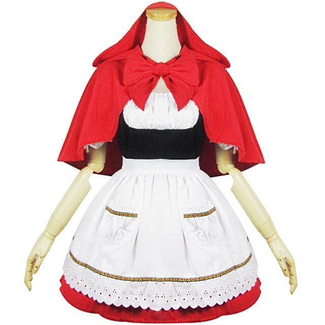  Gothique Lolita Robe Tenus de Servante Femme Japonais Costumes de Cosplay Blanc Imprimé Bloc de Couleur Manches Courtes Court