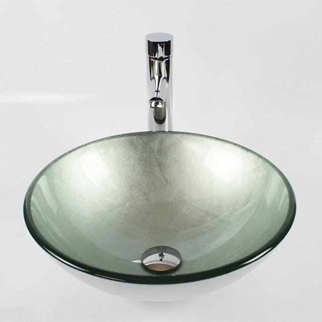  Bathroom Sink / Bathroom Faucet / Bathroom Mounting Ring Contemporary - Tempered Glass Round Vessel Sink