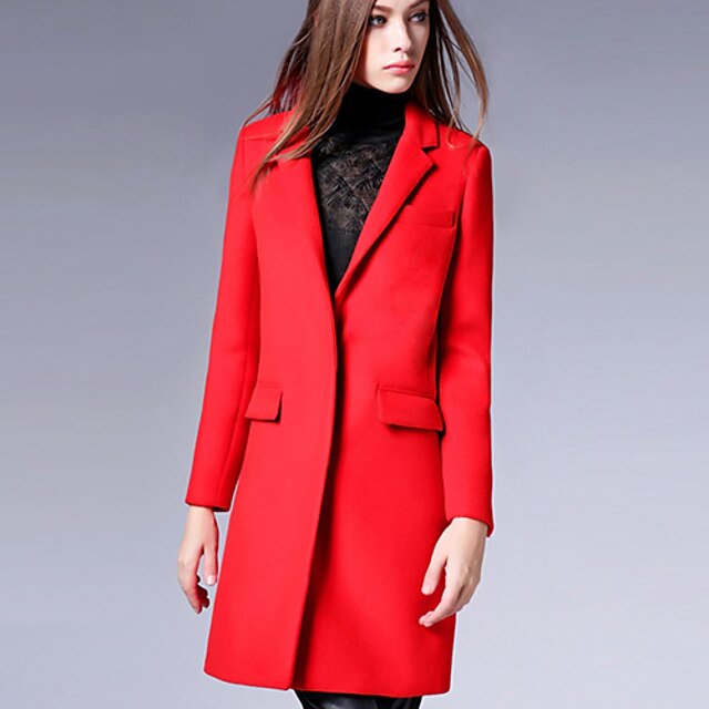  Women's Solid Red / Black Coat , Vintage Long Sleeve Others