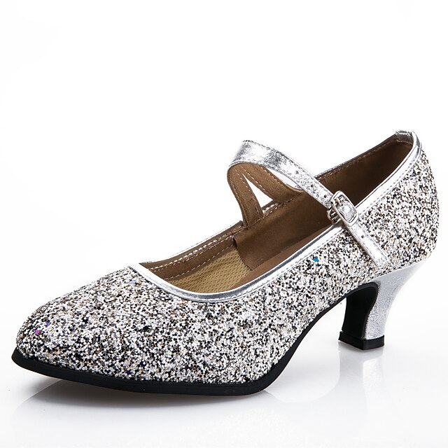  Women's Modern Shoes Heel Sparkling Glitter Buckle Customized Heel Black Pink Silver Buckle / Indoor / Practice / Professional
